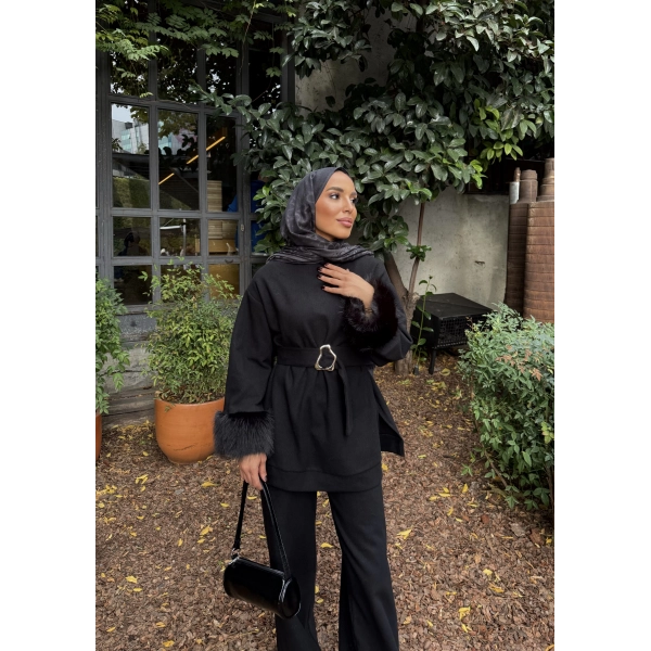 Estes Kolu Kürklü Takım - Siyah