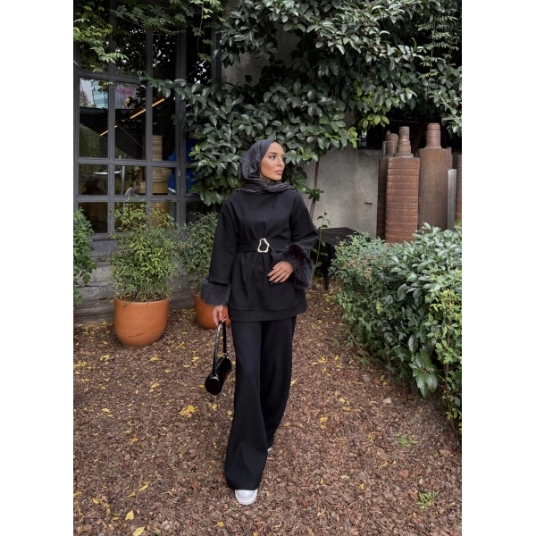 Estes Kolu Kürklü Takım - Siyah