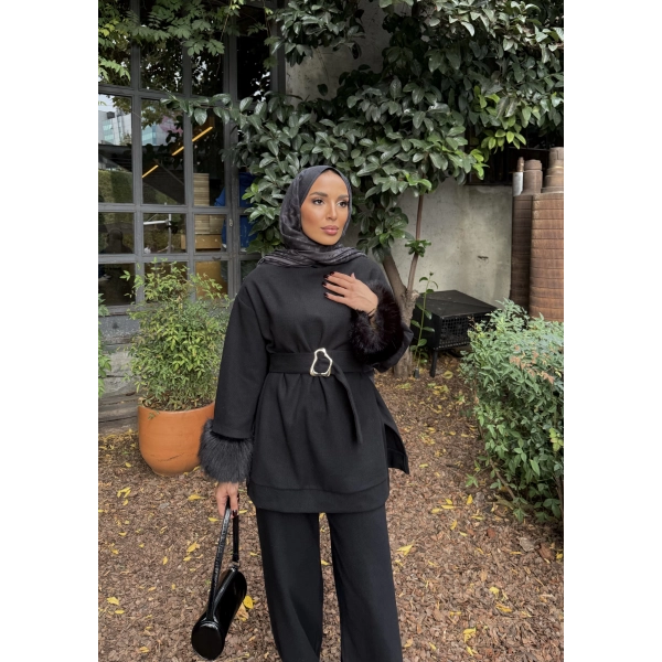 Estes Kolu Kürklü Takım - Siyah