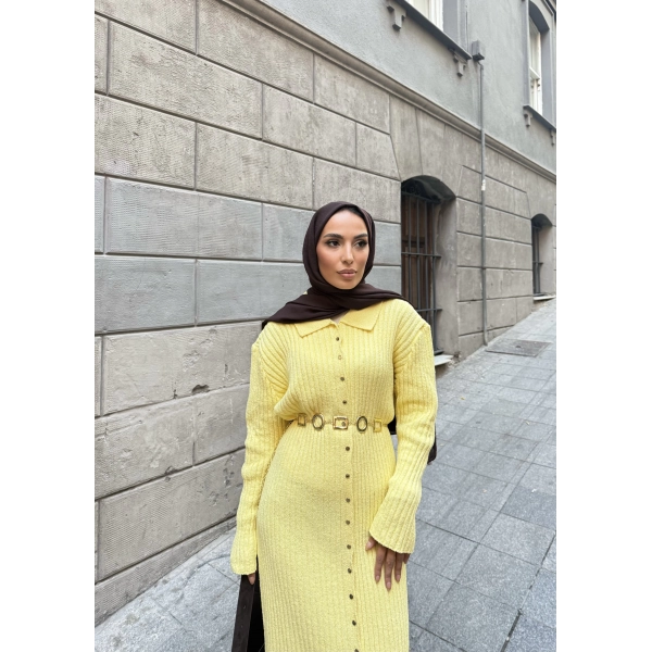 Evsa Mini Gold Düğmeli Elbise - Sarı