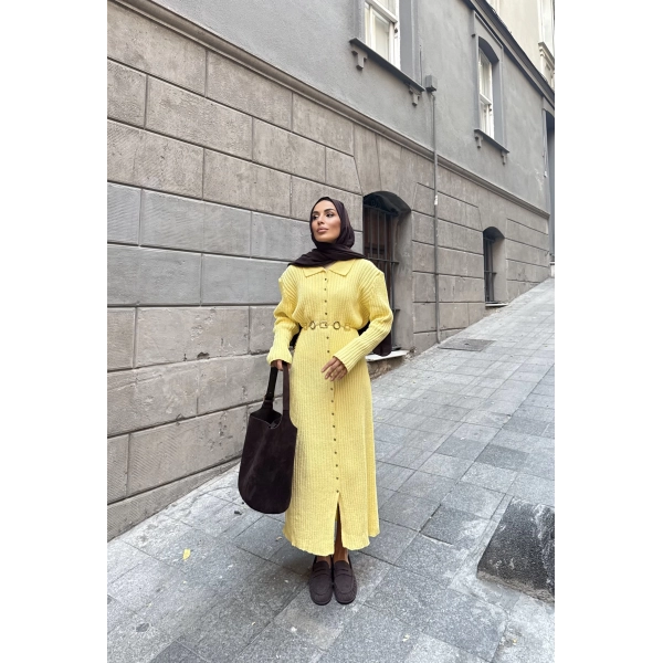 Evsa Mini Gold Düğmeli Elbise - Sarı