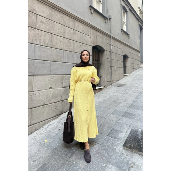 Evsa Mini Gold Düğmeli Elbise - Sarı