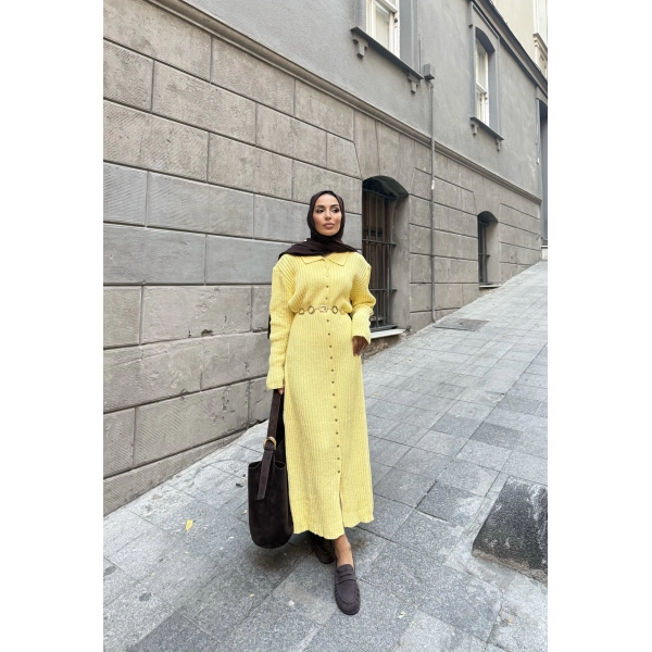 Evsa Mini Gold Düğmeli Elbise - Sarı