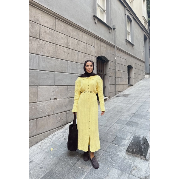 Evsa Mini Gold Düğmeli Elbise - Sarı