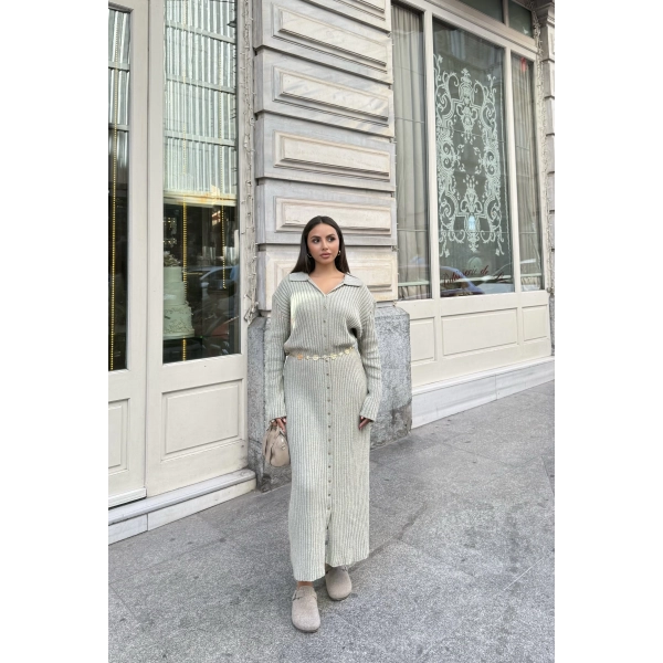 Evsa Mini Gold Düğmeli Elbise - Yeşil