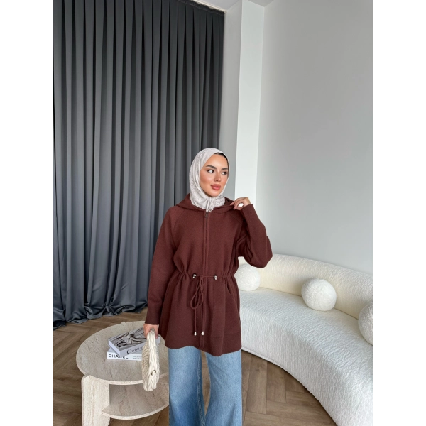 Eyla Fermuarlı Hırka - Acı Kahve