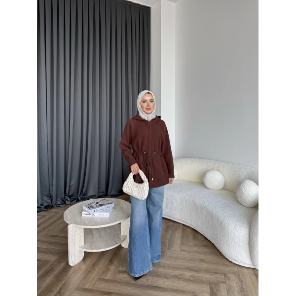 Eyla Fermuarlı Hırka - Acı Kahve