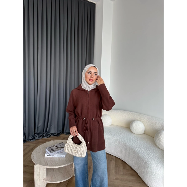 Eyla Fermuarlı Hırka - Acı Kahve