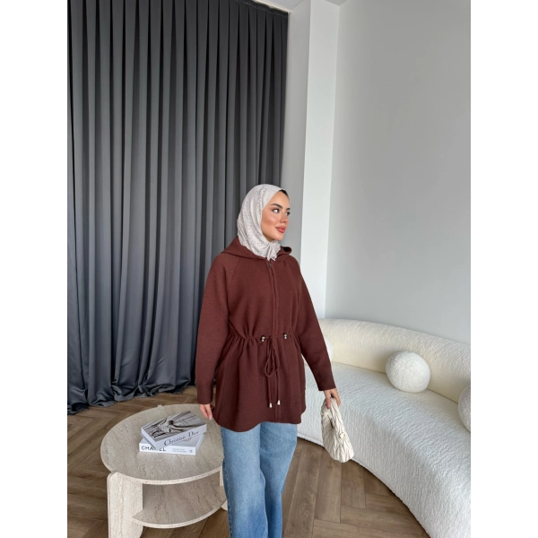 Eyla Fermuarlı Hırka - Acı Kahve