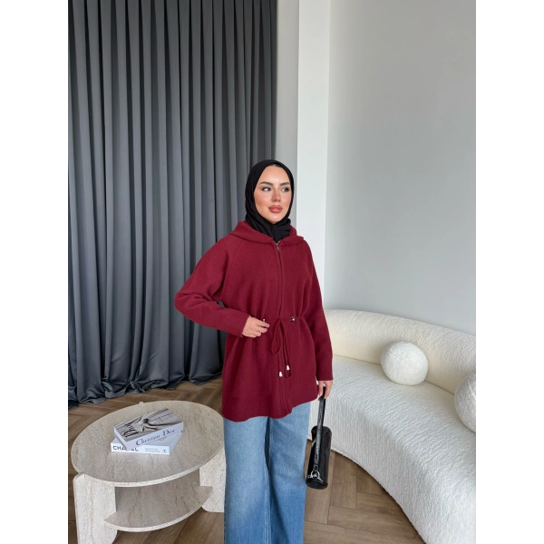 Eyla Fermuarlı Hırka - Bordo