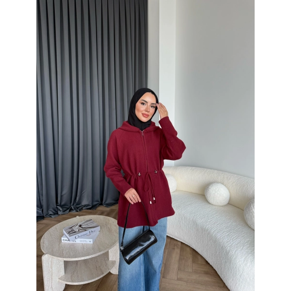 Eyla Fermuarlı Hırka - Bordo