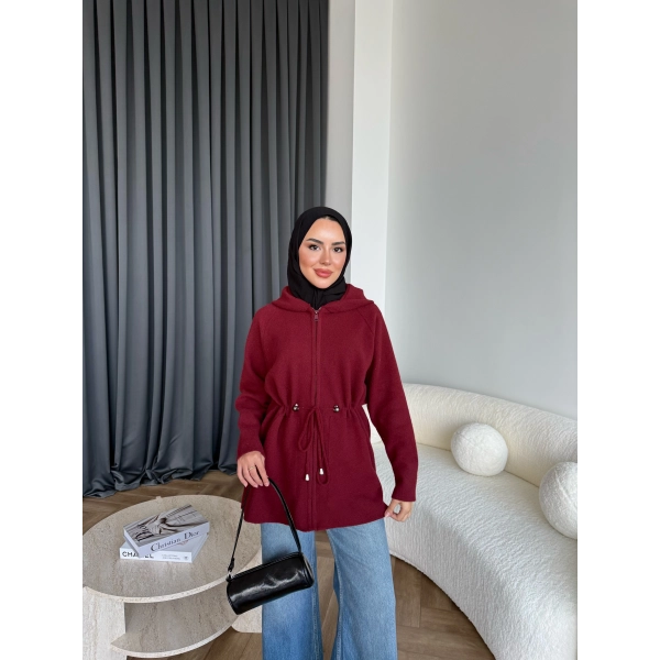 Eyla Fermuarlı Hırka - Bordo
