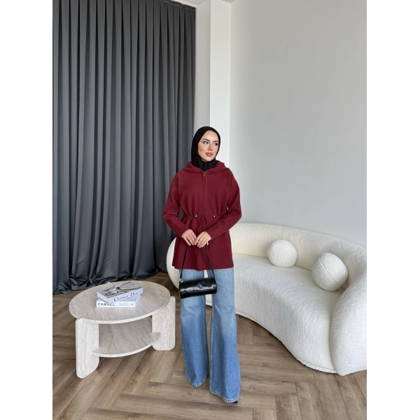 Eyla Fermuarlı Hırka - Bordo