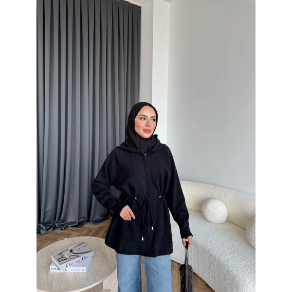 Eyla Fermuarlı Hırka - Siyah