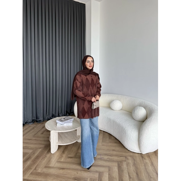 Faramis Baklava Tüylü Kazak - Acı Kahve