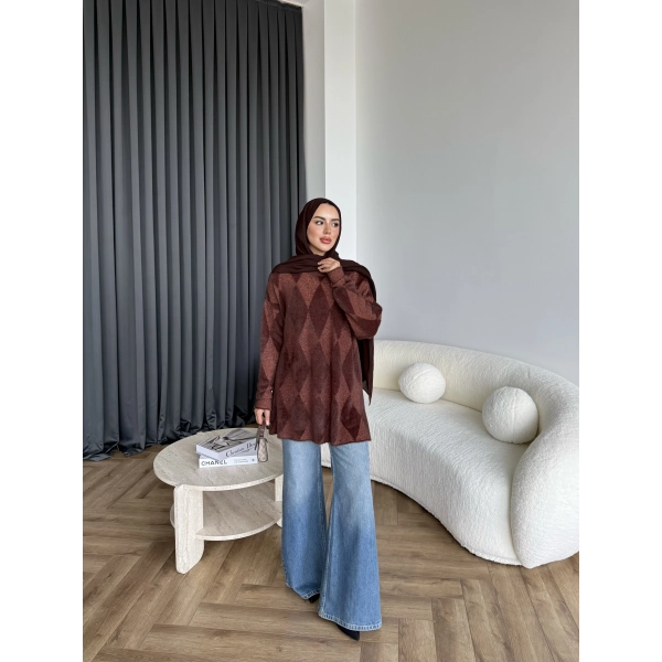 Faramis Baklava Tüylü Kazak - Acı Kahve