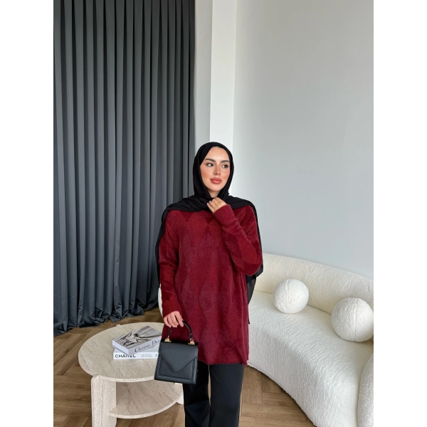 Faramis Baklava Tüylü Kazak - Bordo