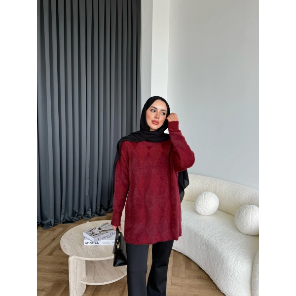 Faramis Baklava Tüylü Kazak - Bordo