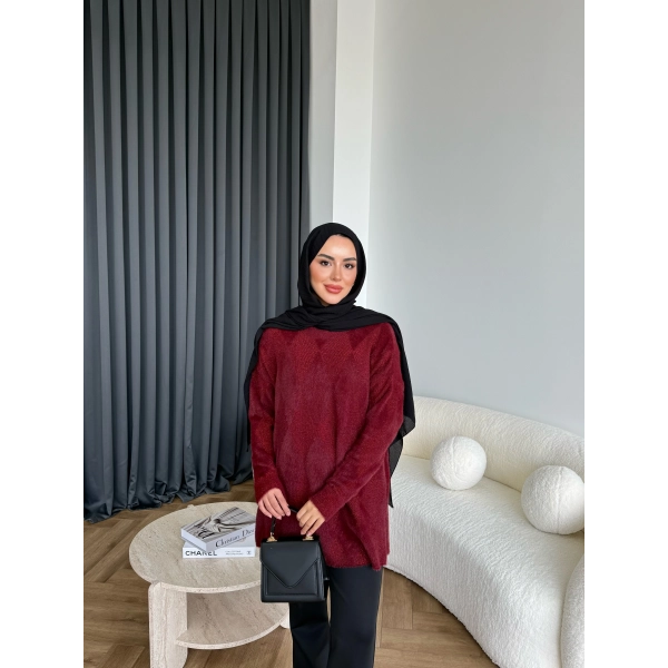 Faramis Baklava Tüylü Kazak - Bordo