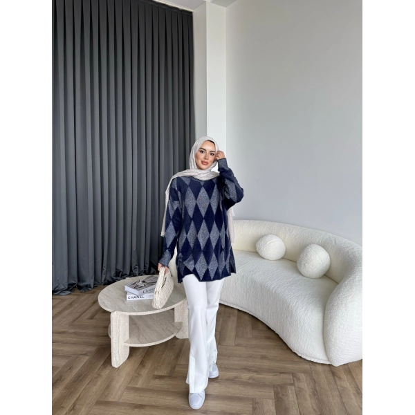 Faramis Baklava Tüylü Kazak - Lacivert