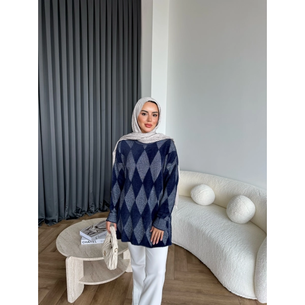 Faramis Baklava Tüylü Kazak - Lacivert