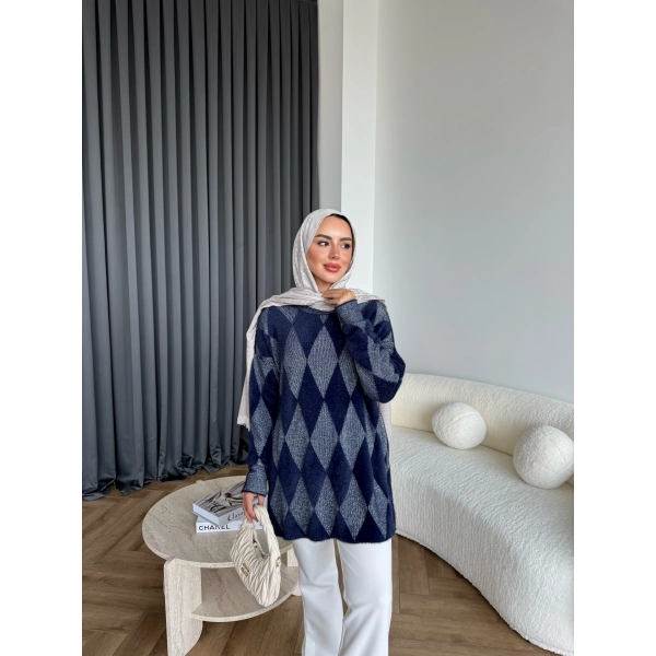 Faramis Baklava Tüylü Kazak - Lacivert