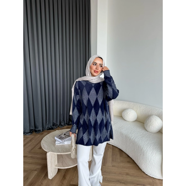 Faramis Baklava Tüylü Kazak - Lacivert