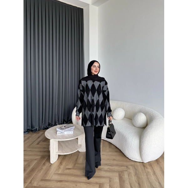 Faramis Baklava Tüylü Kazak - Siyah