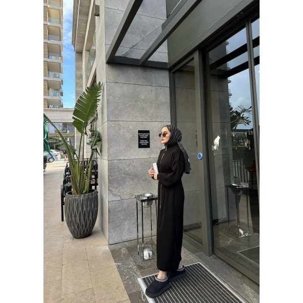Fermuar Detaylı Triko Elbise - Siyah