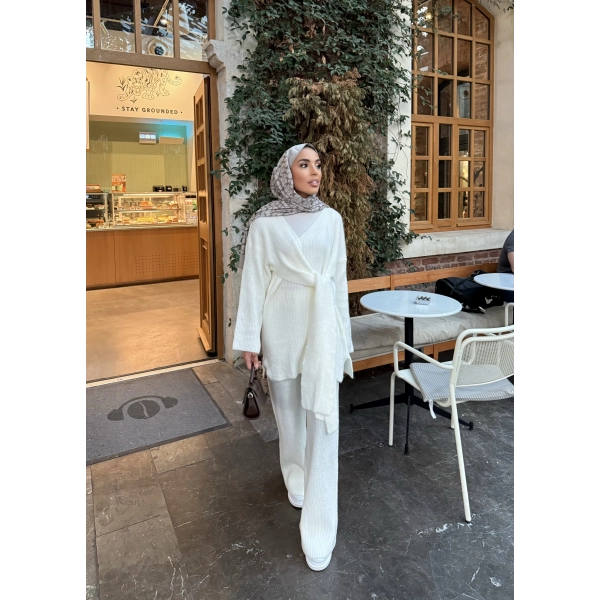 Fireya Bağlamalı Triko Takım - Ekru