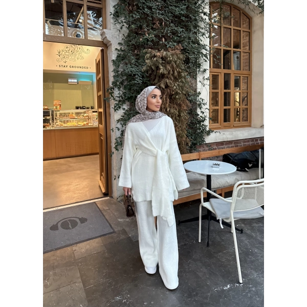 Fireya Bağlamalı Triko Takım - Ekru