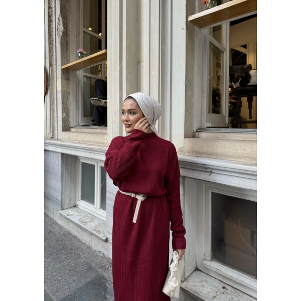 Fitilli Triko Elbise - Bordo