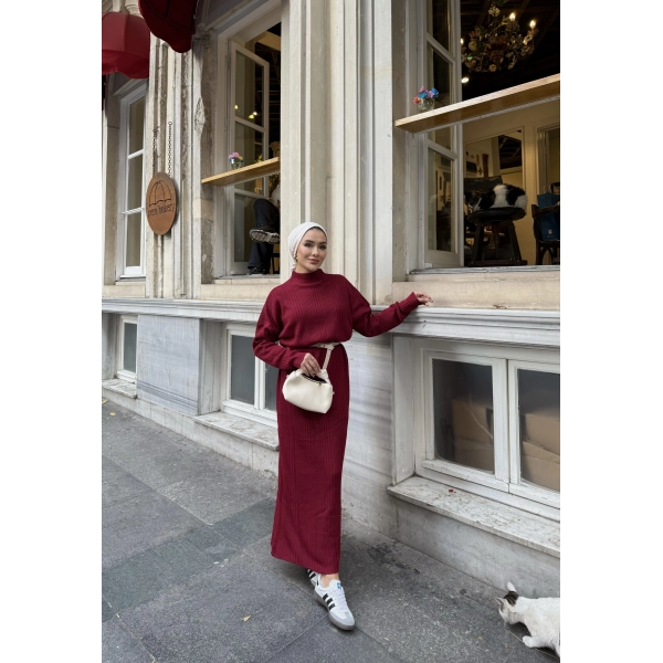 Fitilli Triko Elbise - Bordo