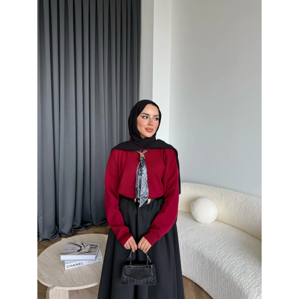 Fiyonklu Kazak - Bordo