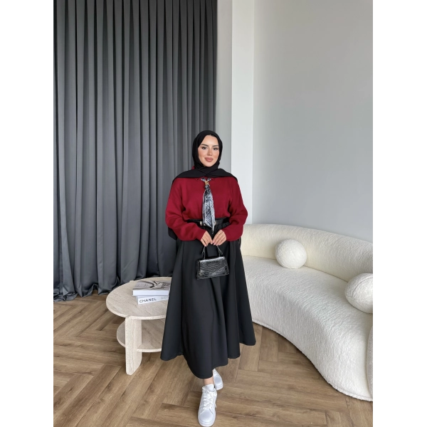 Fiyonklu Kazak - Bordo