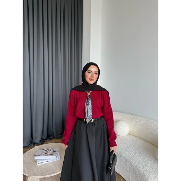 Fiyonklu Kazak - Bordo