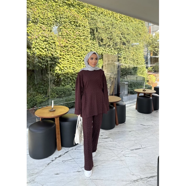 Bendetta Taşlı Oysh Takım - Bordo