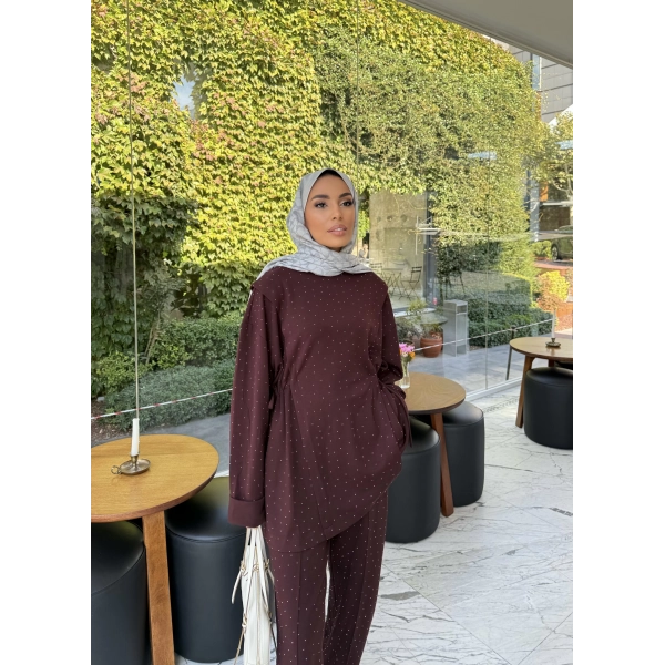 Bendetta Taşlı Oysh Takım - Bordo