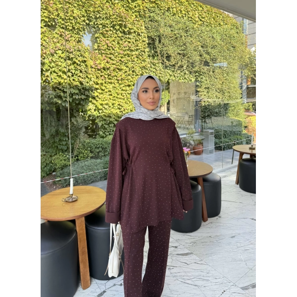 Bendetta Taşlı Oysh Takım - Bordo