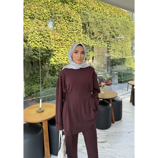 Bendetta Taşlı Oysh Takım - Bordo