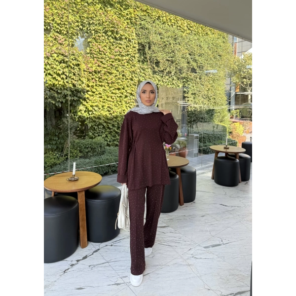 Bendetta Taşlı Oysh Takım - Bordo