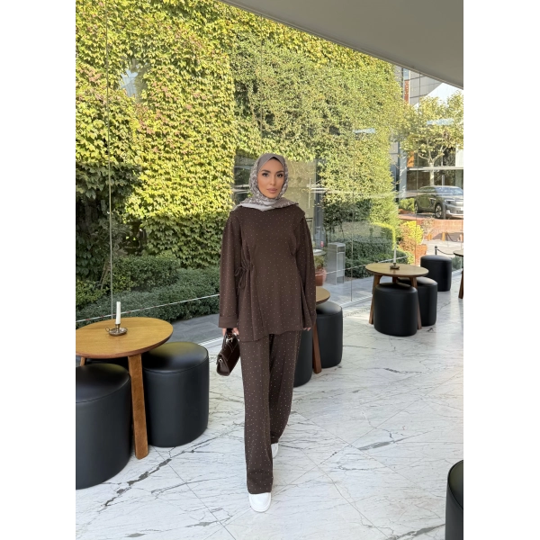 Bendetta Taşlı Oysh Takım - Kahve