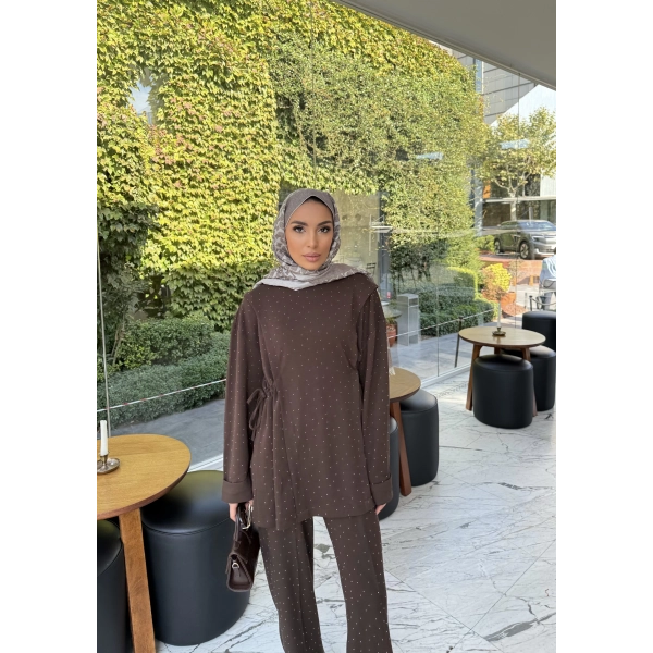 Bendetta Taşlı Oysh Takım - Kahve