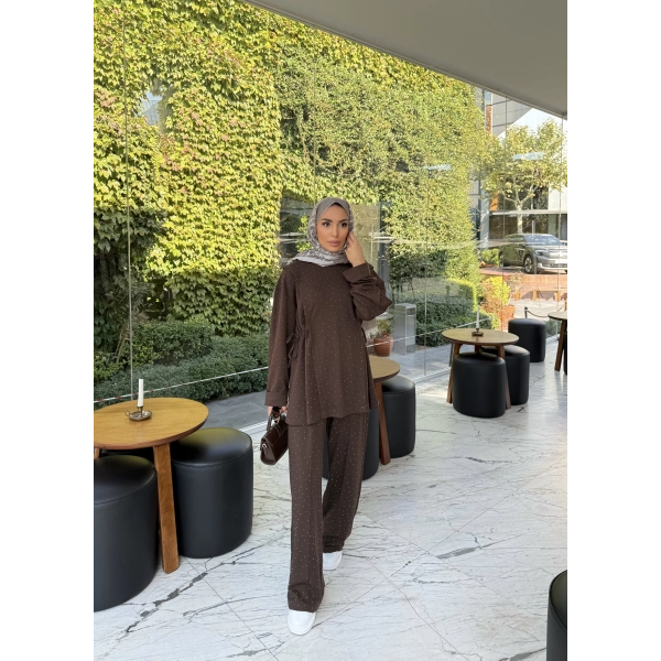 Bendetta Taşlı Oysh Takım - Kahve