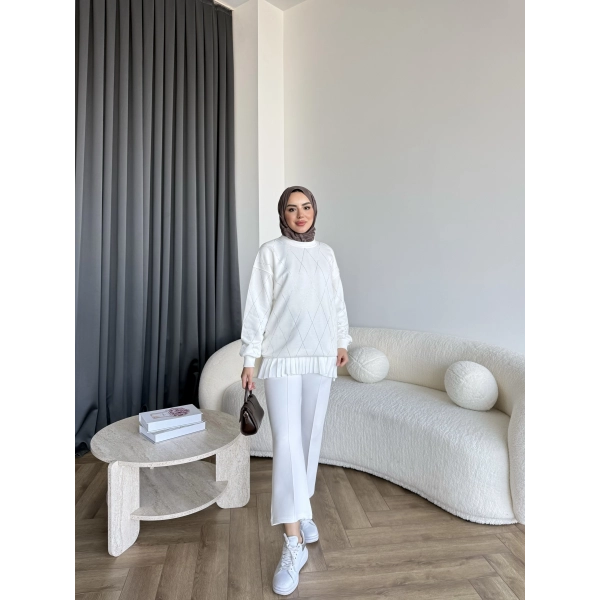 Gn-Elban Taşlı Sweat - Beyaz