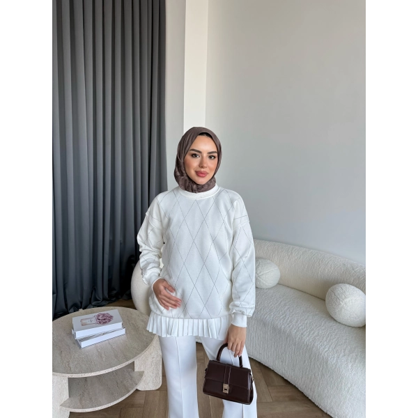 Gn-Elban Taşlı Sweat - Beyaz