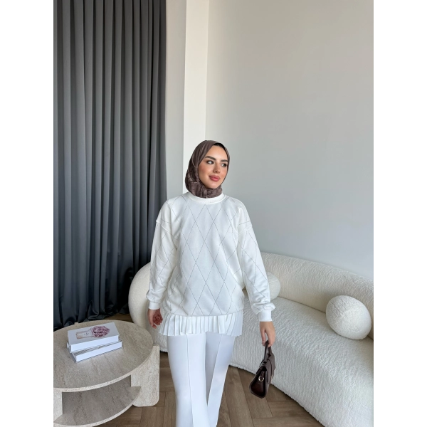 Gn-Elban Taşlı Sweat - Beyaz