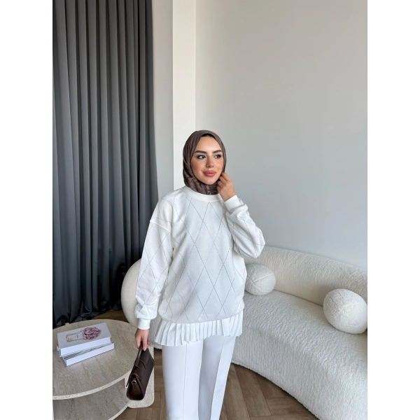 Gn-Elban Taşlı Sweat - Beyaz