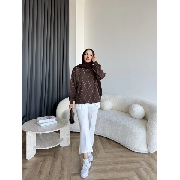 Gn-Elban Taşlı Sweat - Kahve