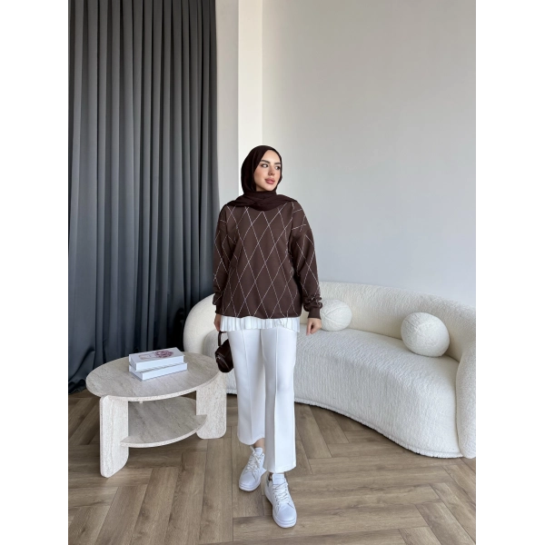 Gn-Elban Taşlı Sweat - Kahve